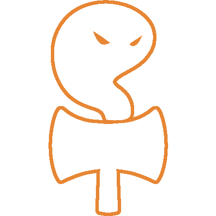 A white angry ghost rising from a battle axe with an orange outline.